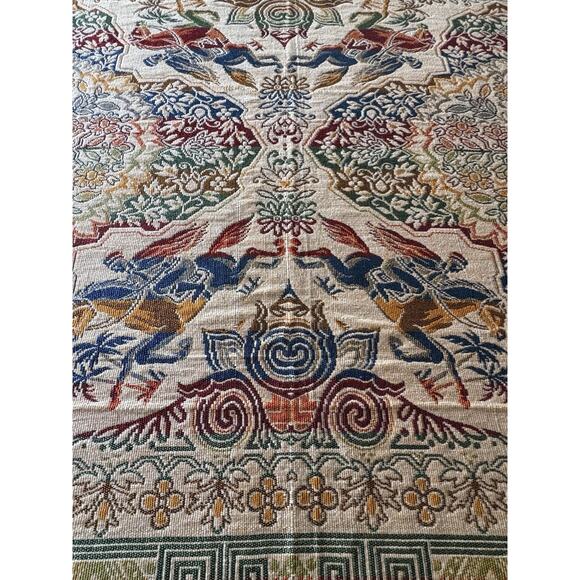 Vtg Algier Italian Embroidered Tablecloth Tapestry Persian Style 78.7" x 98.4" - Picture 7 of 16